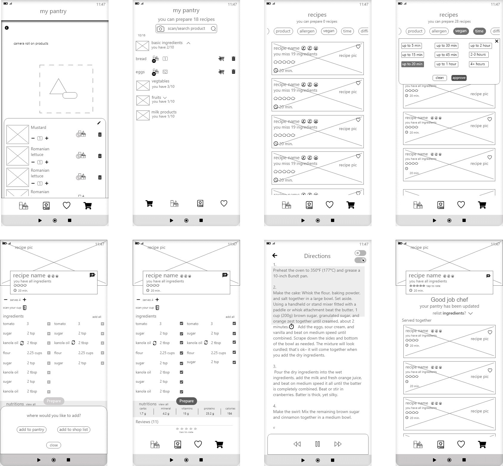 Low fidelity wireframes